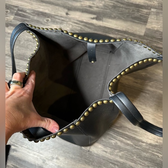 B-Low The Belt Black Leather Studded Tote Bag Open Top Shoulder Handbag - Picture 3 of 7